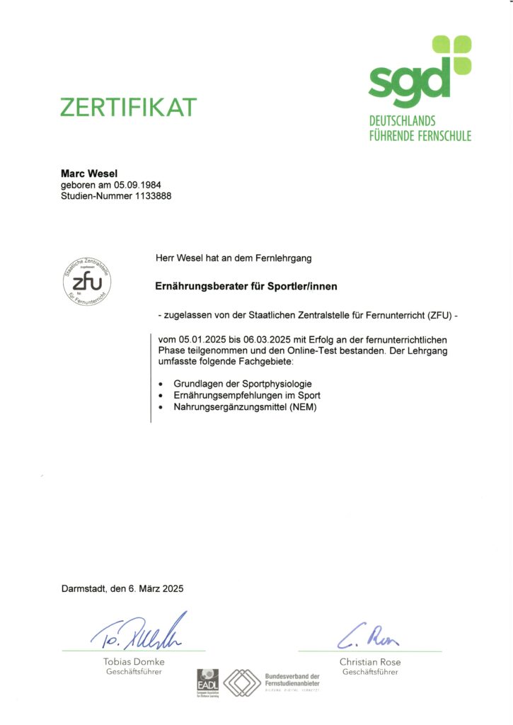 Zertifizierter Ernährungsberater für Sportler